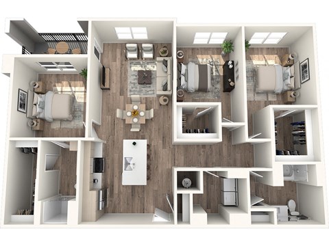 Floor plan for 3 beds, 2 baths, 1446 sqft